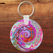 Groovy Abstract Retro Hot Pink en Blue Swirl Sleutelhanger (Voorkant)
