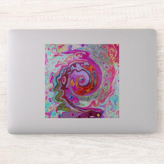 Groovy Abstract Retro Hot Pink en Blue Swirl Sticker (Computer)