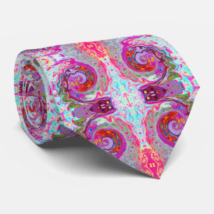 Groovy Abstract Retro Hot Pink en Blue Swirl Stropdas