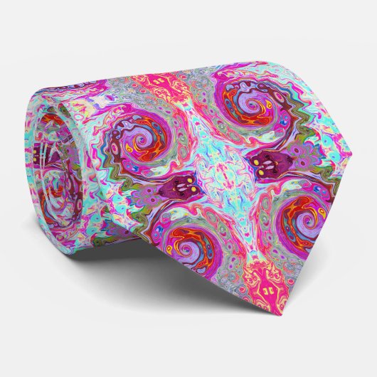 Groovy Abstract Retro Hot Pink en Blue Swirl Stropdas (Opgerold)