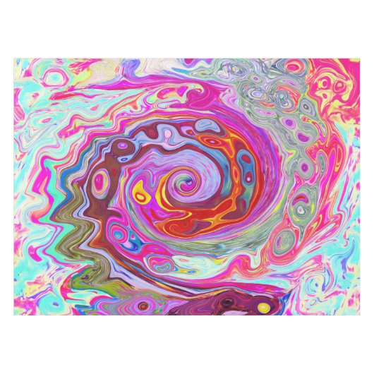 Groovy Abstract Retro Hot Pink en Blue Swirl Tafelkleed (Voorkant (Horizontaal))