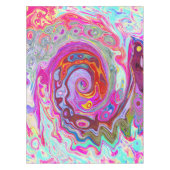 Groovy Abstract Retro Hot Pink en Blue Swirl Tafelkleed (Voorkant)