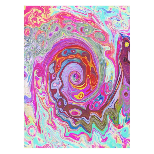 Groovy Abstract Retro Hot Pink en Blue Swirl Tafelkleed (Voorkant)