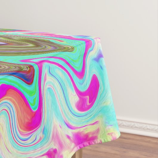 Groovy Abstract Retro Hot Pink en Blue Swirl Tafelkleed (Voorbeeld)