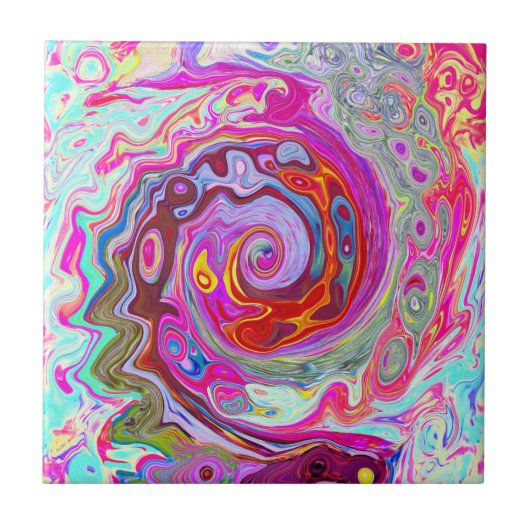 Groovy Abstract Retro Hot Pink en Blue Swirl Tegeltje (Voorkant)