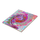 Groovy Abstract Retro Hot Pink en Blue Swirl Tegeltje (Zijkant)