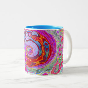 Groovy Abstract Retro Hot Pink en Blue Swirl Tweekleurige Koffiemok