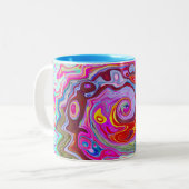 Groovy Abstract Retro Hot Pink en Blue Swirl Tweekleurige Koffiemok (Voorkant links)