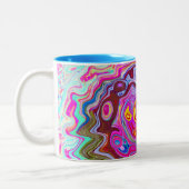 Groovy Abstract Retro Hot Pink en Blue Swirl Tweekleurige Koffiemok (Links)