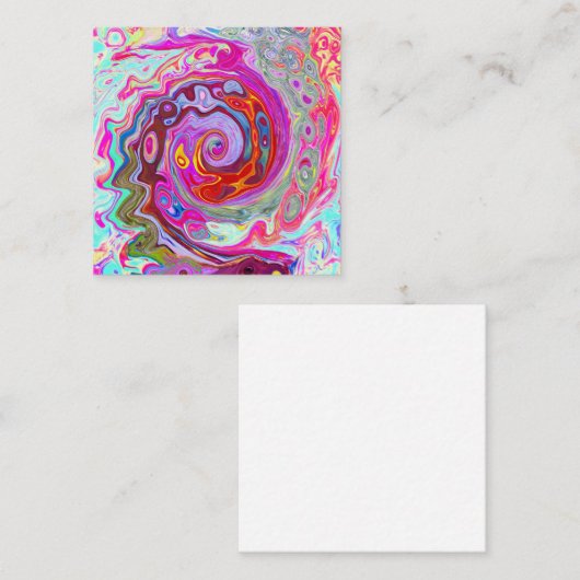 Groovy Abstract Retro Hot Pink en Blue Swirl Vierkante Visitekaartje (Voorkant / Achterkant)