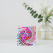 Groovy Abstract Retro Hot Pink en Blue Swirl Vierkante Visitekaartje (Staand voorkant)