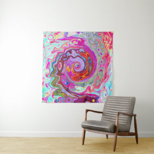 Groovy Abstract Retro Hot Pink en Blue Swirl Wandkleed