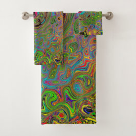 Groovy Abstract Retro Lime Green en Blue Swirl Bad Handdoek