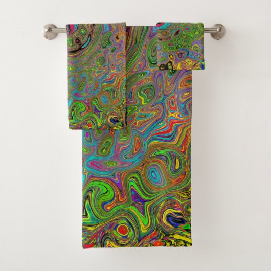 Groovy Abstract Retro Lime Green en Blue Swirl Bad Handdoek (Insitu)