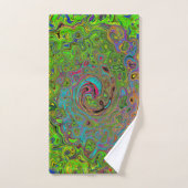 Groovy Abstract Retro Lime Green en Blue Swirl Bad Handdoek (Handdoek)