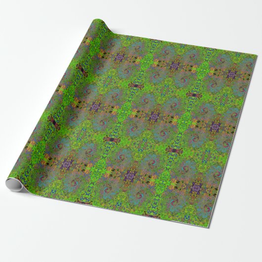 Groovy Abstract Retro Lime Green en Blue Swirl Cadeaupapier (Uitgerold)