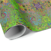 Groovy Abstract Retro Lime Green en Blue Swirl Cadeaupapier (Rol Hoek)
