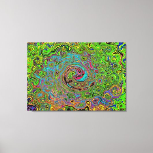 Groovy Abstract Retro Lime Green en Blue Swirl Canvas Afdruk (Voorkant)