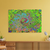 Groovy Abstract Retro Lime Green en Blue Swirl Canvas Afdruk (Insitu (Woonkamer))