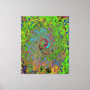 Groovy Abstract Retro Lime Green en Blue Swirl Canvas Afdruk