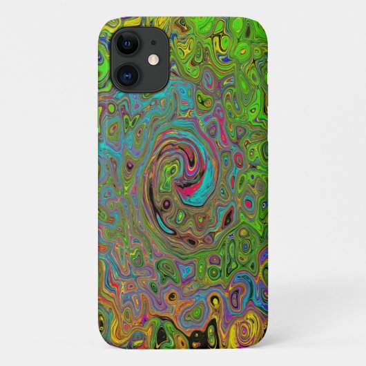 Groovy Abstract Retro Lime Green en Blue Swirl Case-Mate iPhone Case (Achterkant)