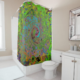 Groovy Abstract Retro Lime Green en Blue Swirl Douchegordijn