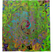 Groovy Abstract Retro Lime Green en Blue Swirl Douchegordijn (Voorkant)