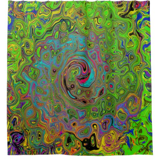 Groovy Abstract Retro Lime Green en Blue Swirl Douchegordijn (Voorkant)