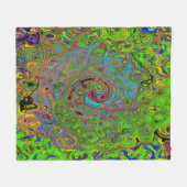 Groovy Abstract Retro Lime Green en Blue Swirl Fleece Deken (Voorkant (Horizontaal))