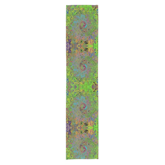 Groovy Abstract Retro Lime Green en Blue Swirl Korte Tafelloper (Voorkant)