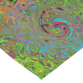 Groovy Abstract Retro Lime Green en Blue Swirl Korte Tafelloper (Hoek)