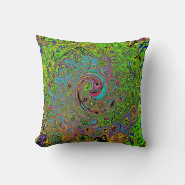 Groovy Abstract Retro Lime Green en Blue Swirl Kussen (Voorkant)