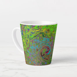 Groovy Abstract Retro Lime Green en Blue Swirl Latte Mok