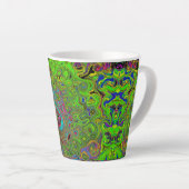Groovy Abstract Retro Lime Green en Blue Swirl Latte Mok (Rechterhoek)