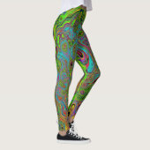 Groovy Abstract Retro Lime Green en Blue Swirl Leggings (Rechts)
