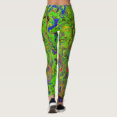 Groovy Abstract Retro Lime Green en Blue Swirl Leggings (Achterkant)