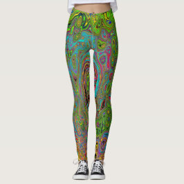 Groovy Abstract Retro Lime Green en Blue Swirl Leggings