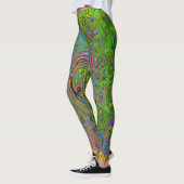 Groovy Abstract Retro Lime Green en Blue Swirl Leggings (Links)