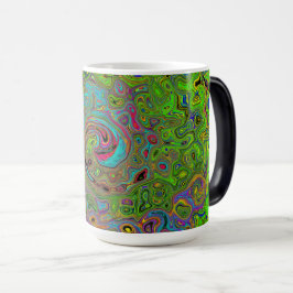 Groovy Abstract Retro Lime Green en Blue Swirl Magische Mok