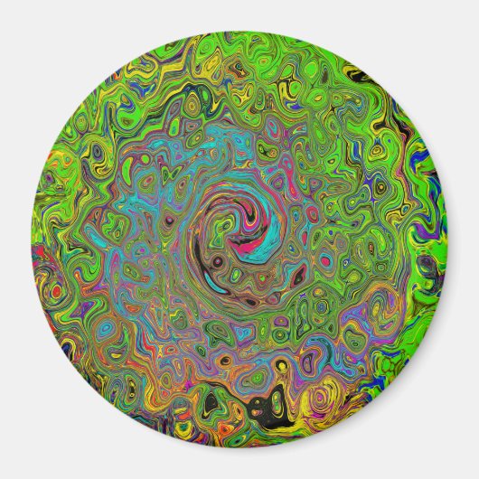 Groovy Abstract Retro Lime Green en Blue Swirl Magneet (Voorkant)