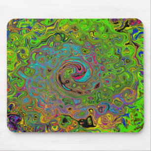 Groovy Abstract Retro Lime Green en Blue Swirl Muismat