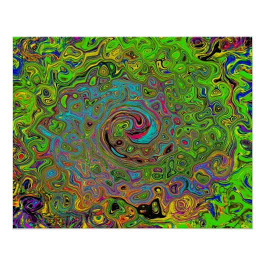 Groovy Abstract Retro Lime Green en Blue Swirl Perfect Poster (Voorkant)