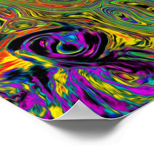 Groovy Abstract Retro Lime Green en Blue Swirl Poster (Hoek)