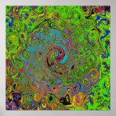 Groovy Abstract Retro Lime Green en Blue Swirl Poster (Voorkant)