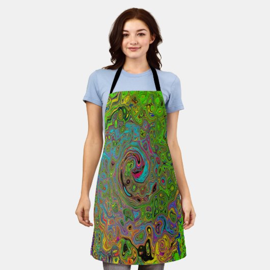 Groovy Abstract Retro Lime Green en Blue Swirl Schort (Gedragen)