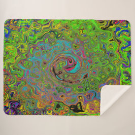 Groovy Abstract Retro Lime Green en Blue Swirl Sherpa Deken