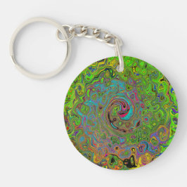 Groovy Abstract Retro Lime Green en Blue Swirl Sleutelhanger