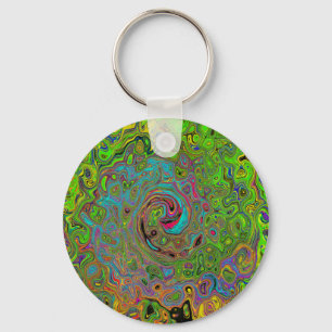 Groovy Abstract Retro Lime Green en Blue Swirl Sleutelhanger