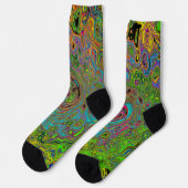 Groovy Abstract Retro Lime Green en Blue Swirl Sokken (Links)