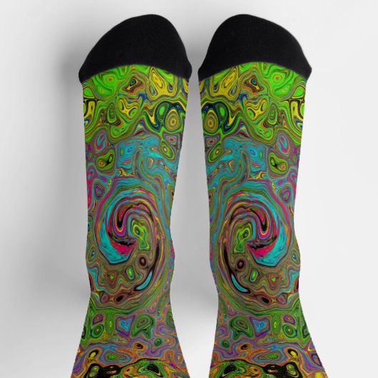 Groovy Abstract Retro Lime Green en Blue Swirl Sokken (Top)
